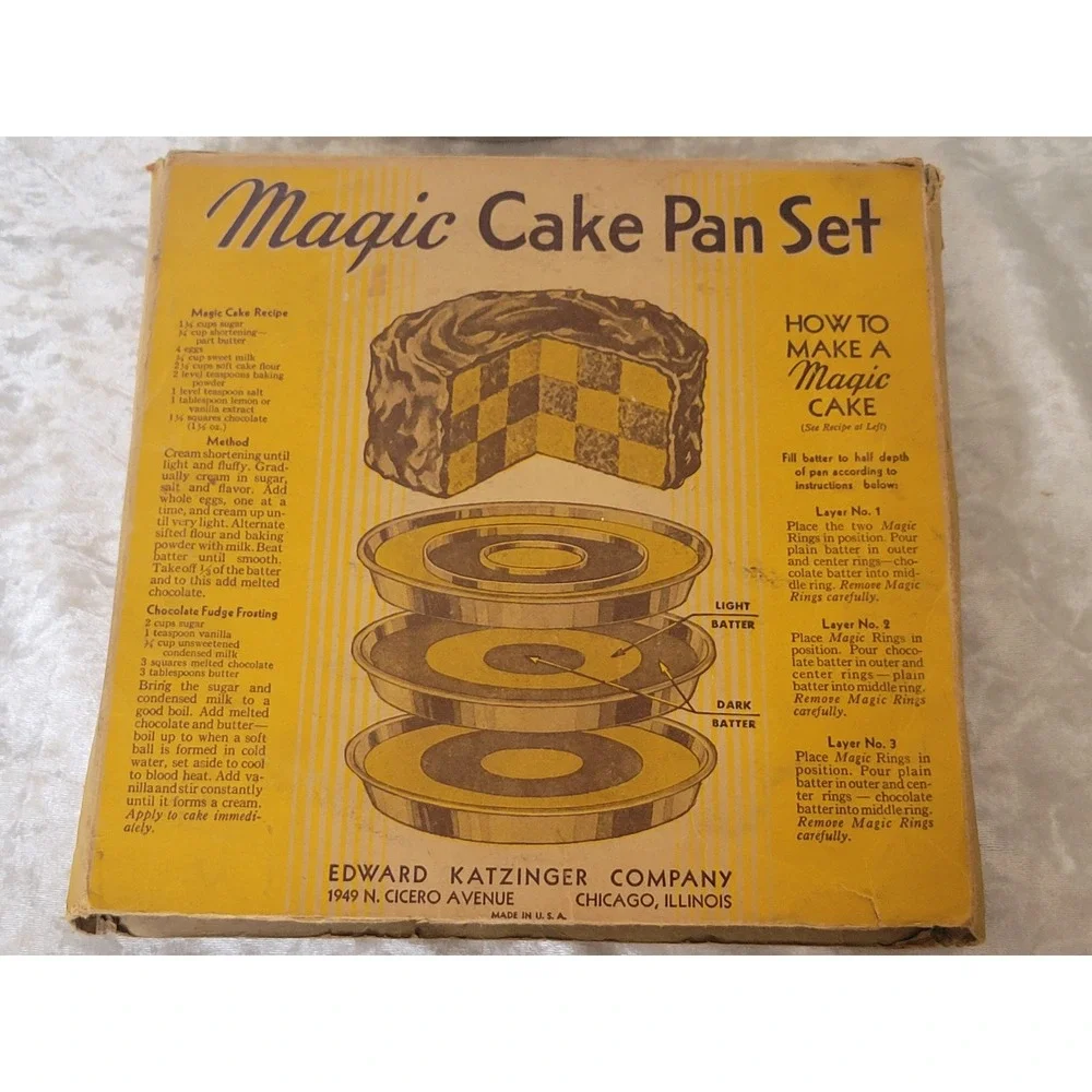 Vtg EKCO Magic Cake Pan Set Checkerboard Edward Katzinger Co 3 Pans pre-1945